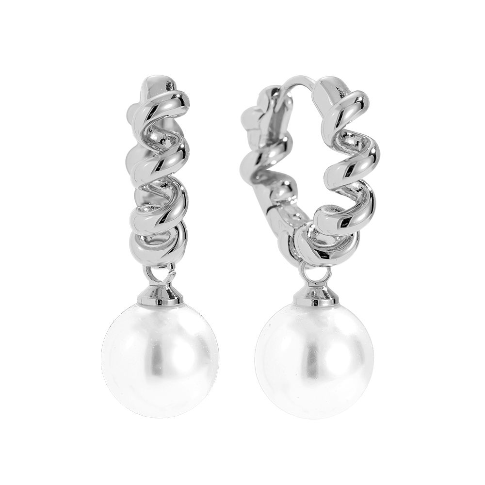 Pearl Helix Hoops Earrings 14K Plated
